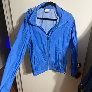 💜 Large Columbia Women's Bright Blue Hooded Windbreaker Jacket